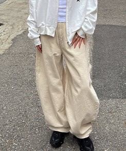 【PREMIUM】刺繍ロングコットンパンツ BEIGE
