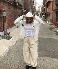 【PREMIUM】刺繍ロングコットンパンツ BEIGE