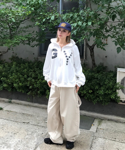 【PREMIUM】刺繍ロングコットンパンツ BEIGE