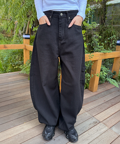 【PREMIUM】刺繍ロングコットンパンツ BLACK