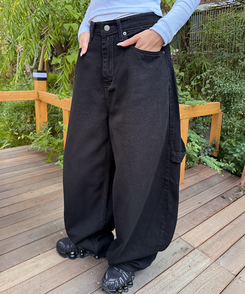 【PREMIUM】刺繍ロングコットンパンツ BLACK