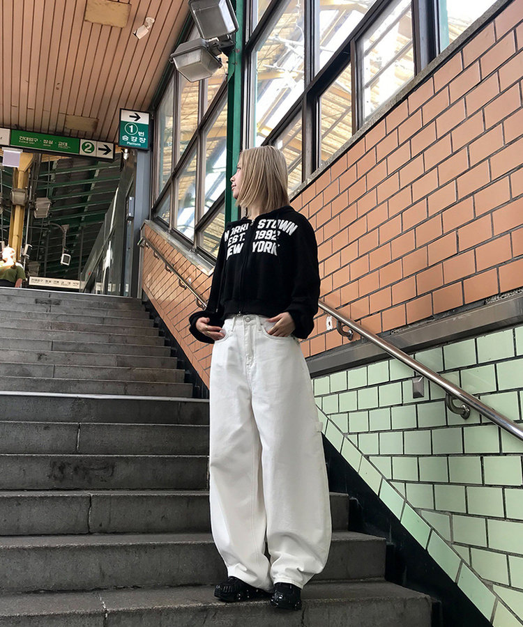 【PREMIUM】刺繍ロングコットンパンツ IVORY