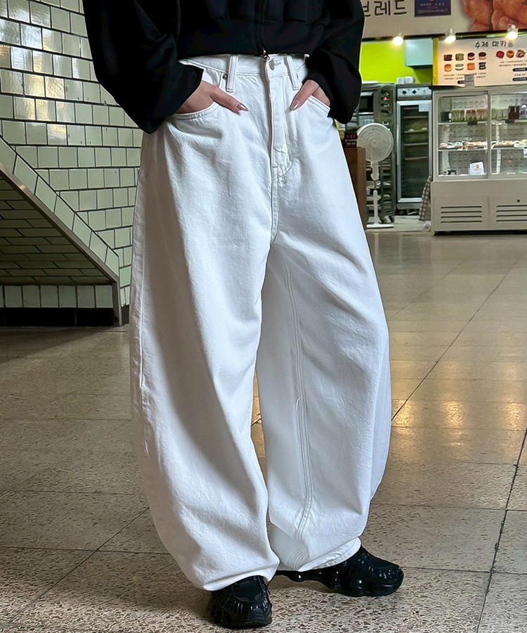 【PREMIUM】刺繍ロングコットンパンツ IVORY