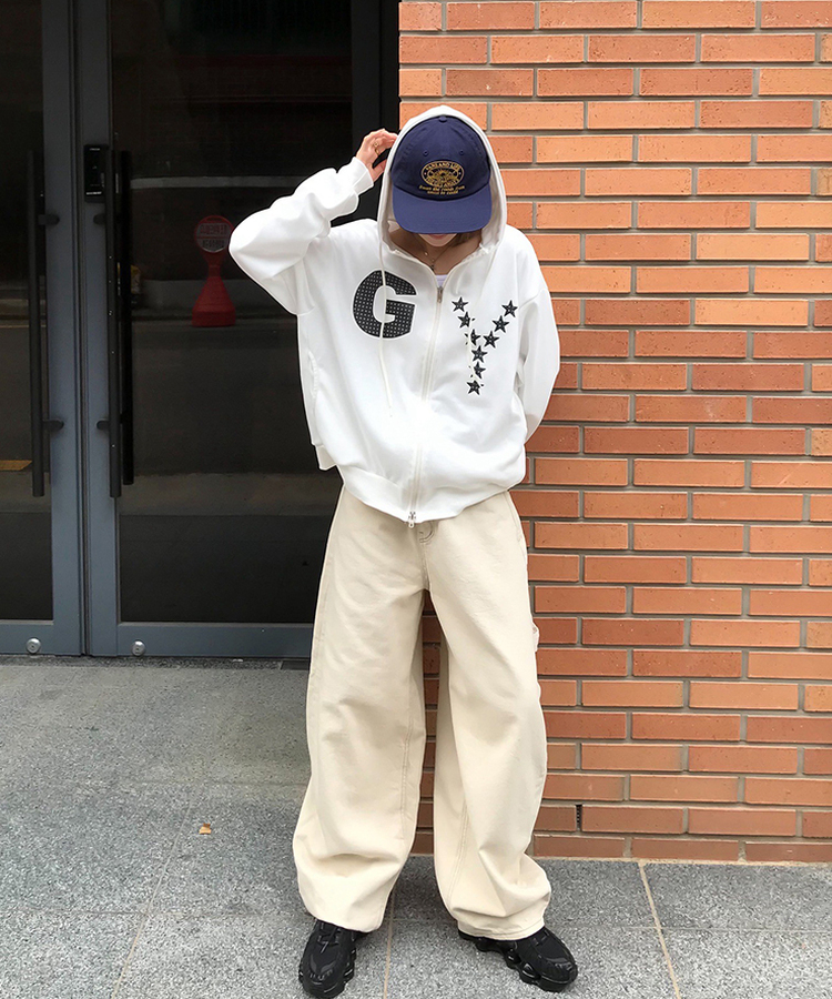 【PREMIUM】刺繍ロングコットンパンツ BEIGE