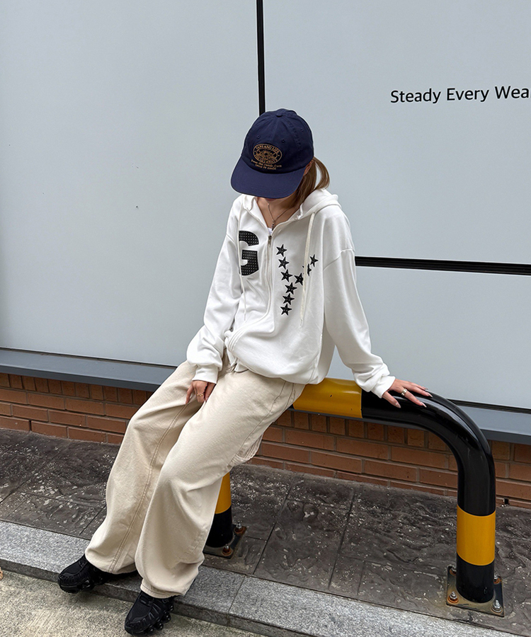 【PREMIUM】刺繍ロングコットンパンツ BEIGE