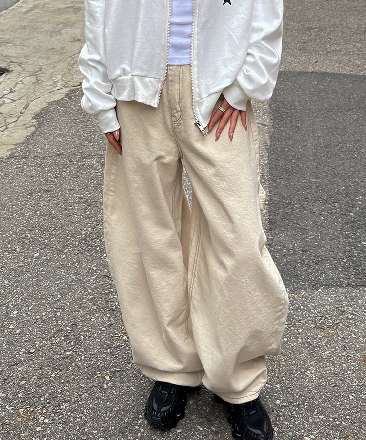 【PREMIUM】刺繍ロングコットンパンツ BEIGE