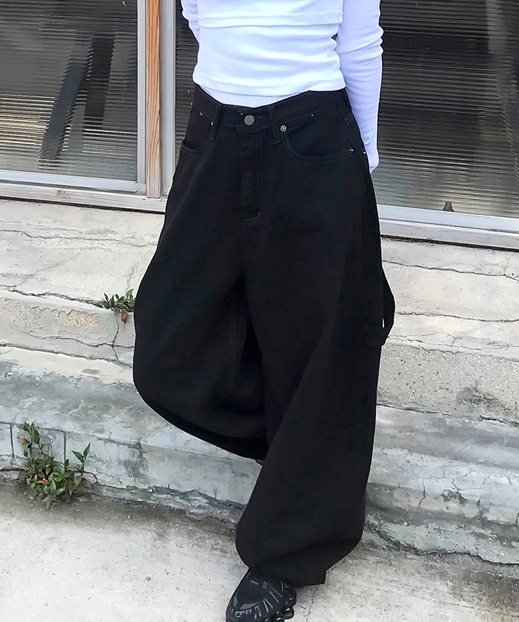 【PREMIUM】刺繍ロングコットンパンツ BLACK