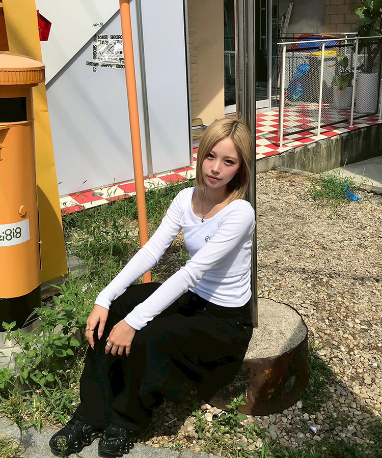 【PREMIUM】刺繍ロングコットンパンツ BLACK