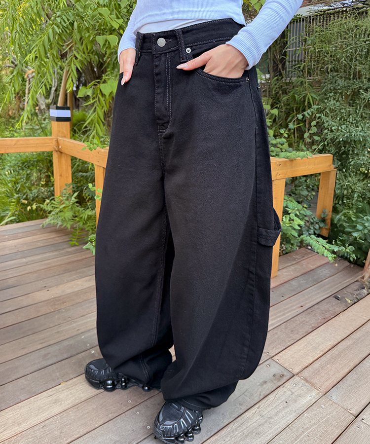 【PREMIUM】刺繍ロングコットンパンツ BLACK