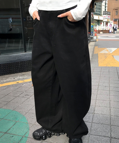 【丈別】ワイドコットンパンツ BLACK