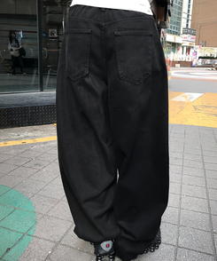 【丈別】ワイドコットンパンツ BLACK