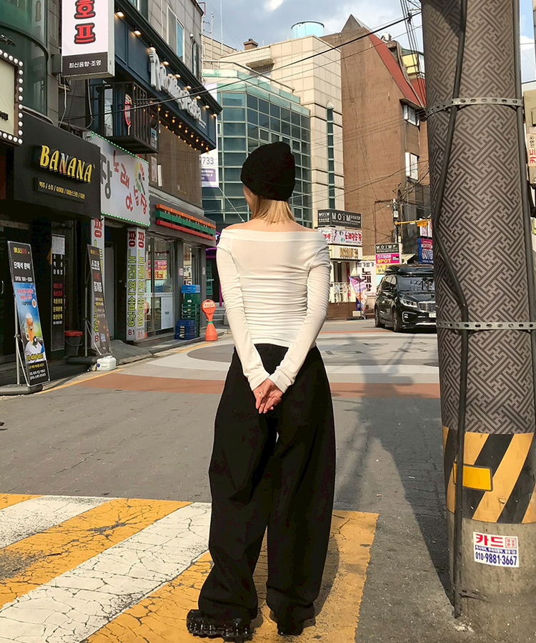 【丈別】ワイドコットンパンツ BLACK