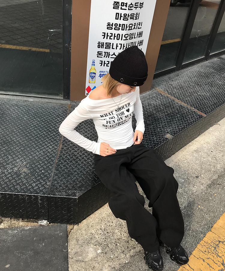 【丈別】ワイドコットンパンツ BLACK