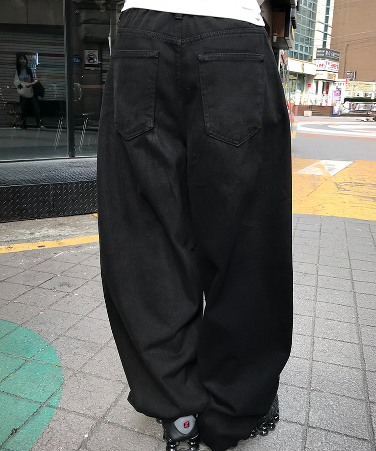 【丈別】ワイドコットンパンツ BLACK