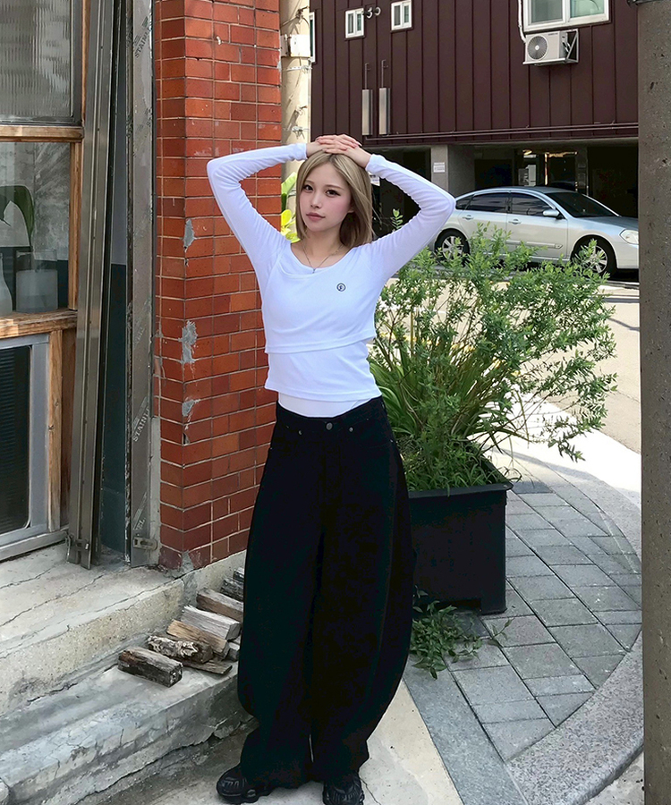 투피스 발레코어 골지T