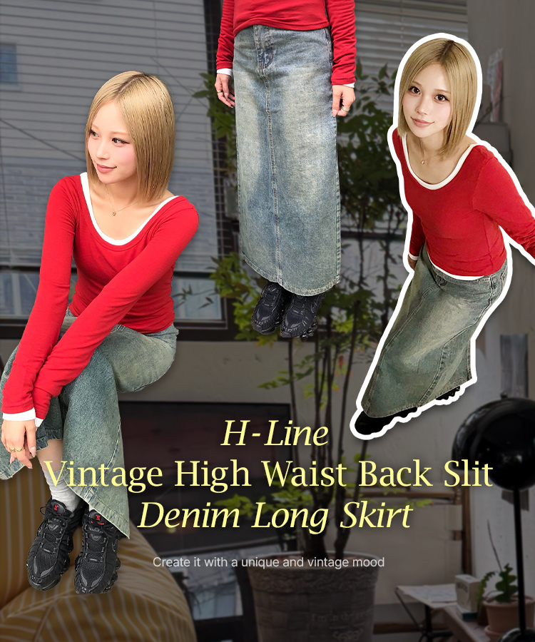 【丈別】スリットウォッシングデニムスカート DENIM