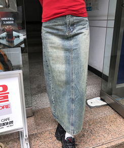 【丈別】スリットウォッシングデニムスカート DENIM