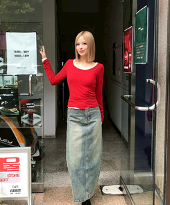 【丈別】スリットウォッシングデニムスカート DENIM