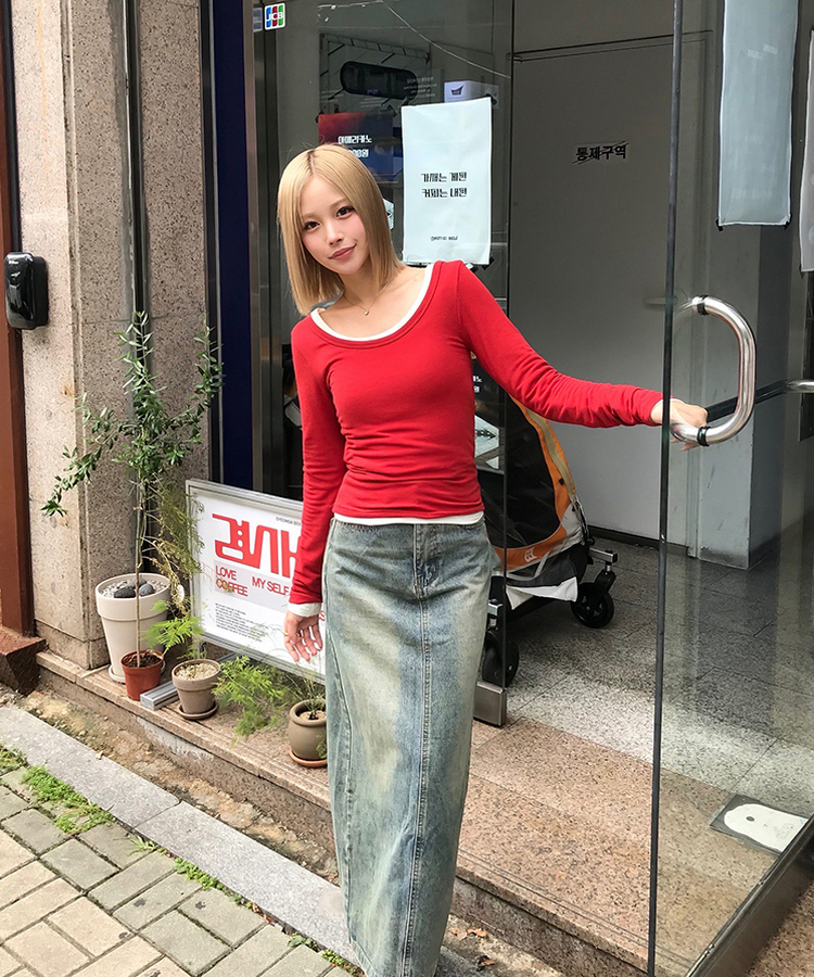 【丈別】スリットウォッシングデニムスカート DENIM