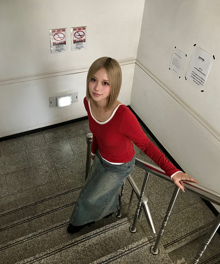 【丈別】スリットウォッシングデニムスカート DENIM