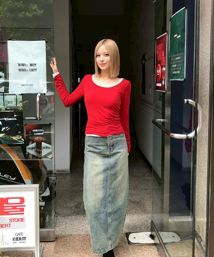[숏,롱/고퀄] 워싱 뒷밴딩 롱 데님스커트 빈티지중청