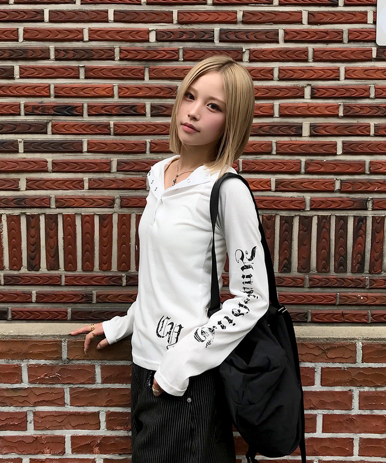 스타 라인 후드 티셔츠 화이트