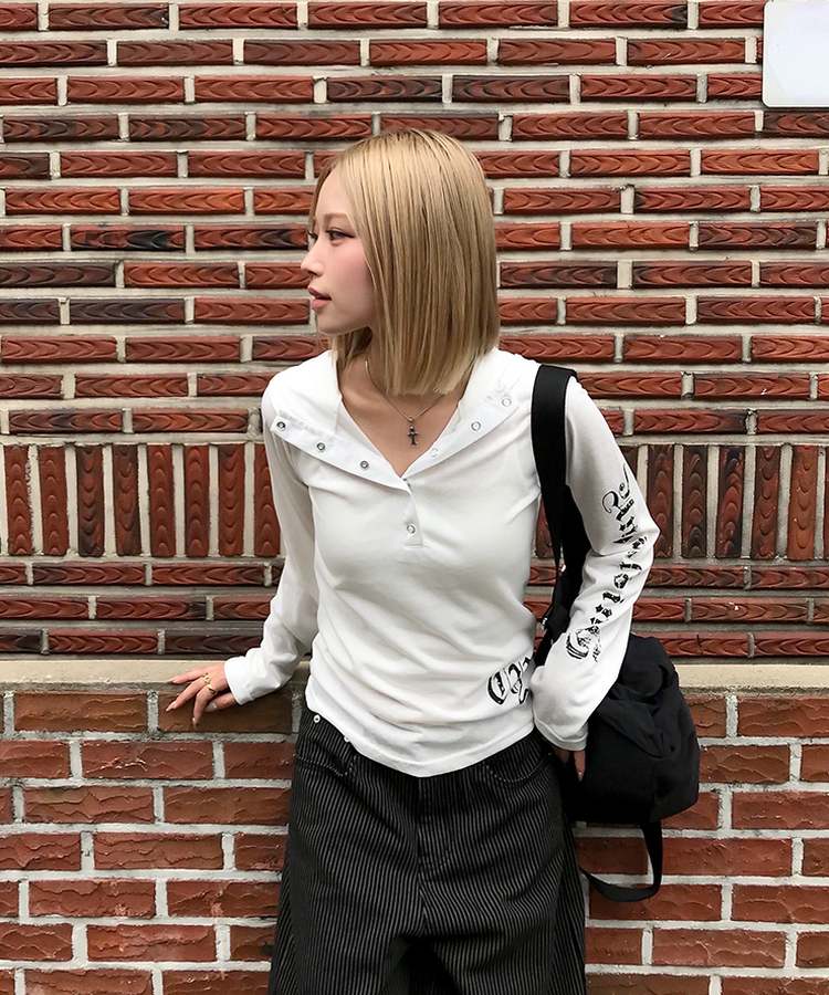 스타 라인 후드 티셔츠 화이트