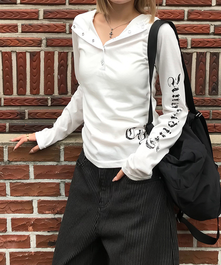 스타 라인 후드 티셔츠 화이트