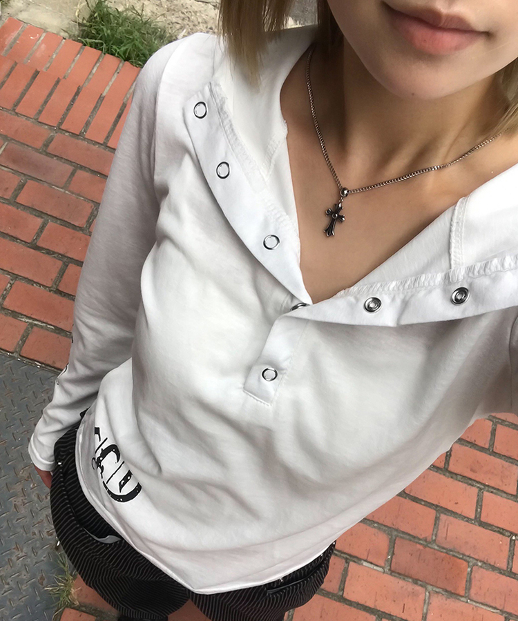 스타 라인 후드 티셔츠 화이트