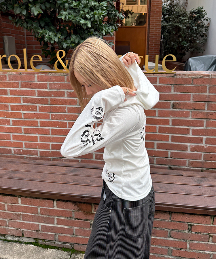 스타 라인 후드 티셔츠 화이트