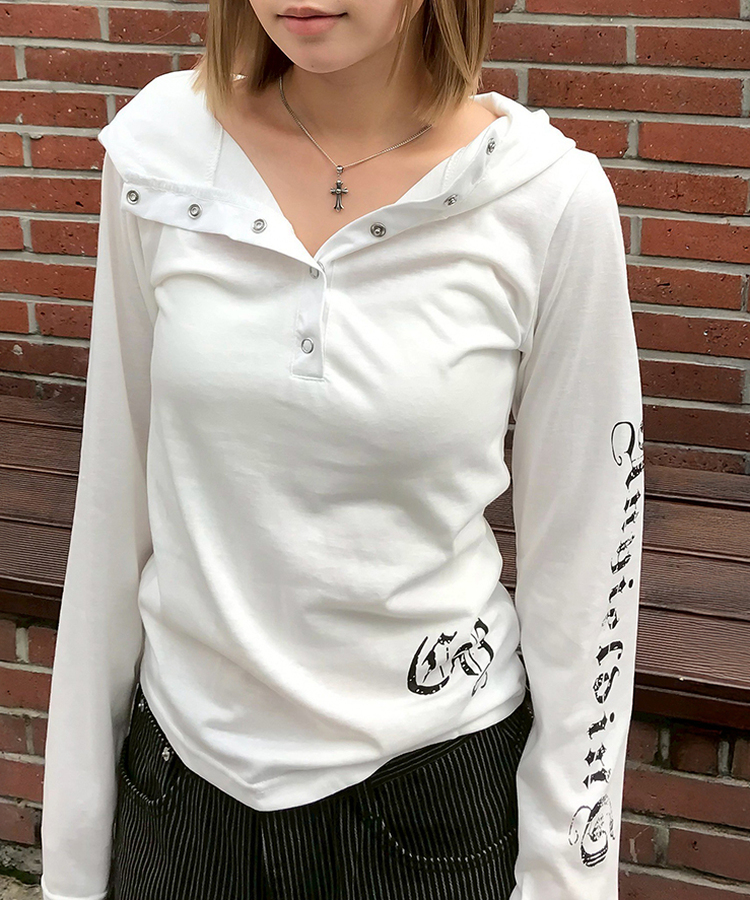 스타 라인 후드 티셔츠 화이트