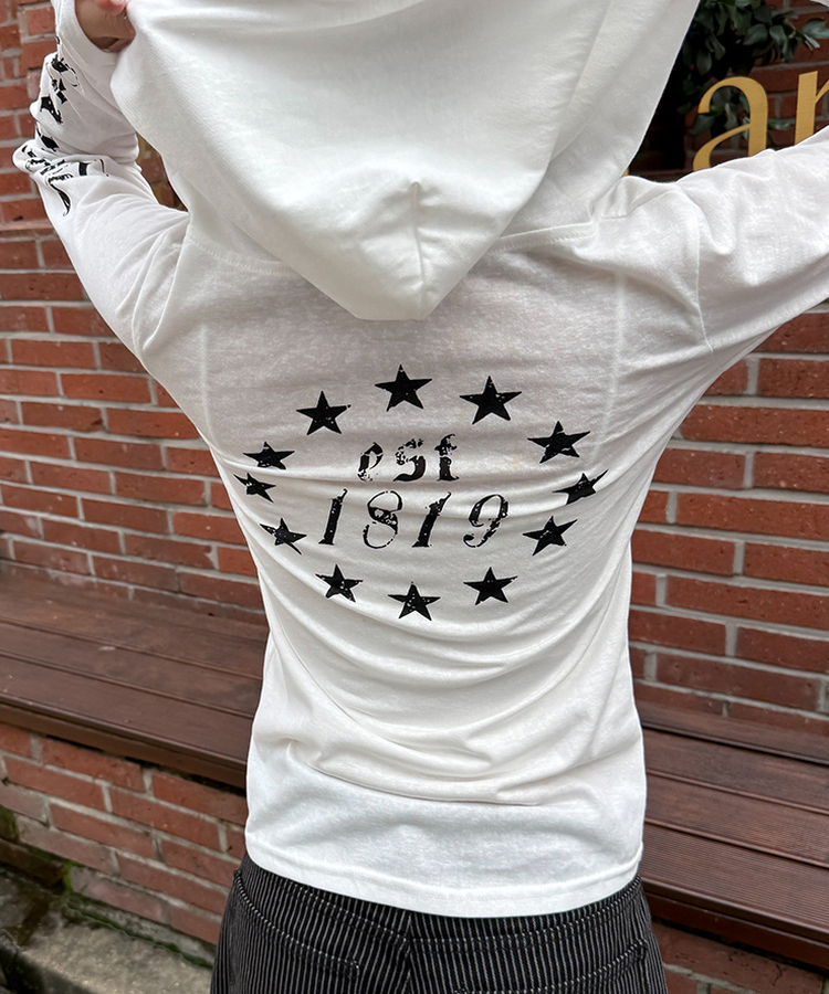 스타 라인 후드 티셔츠 화이트