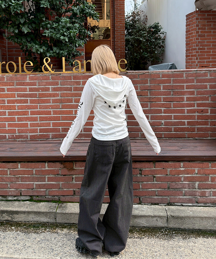 스타 라인 후드 티셔츠 화이트