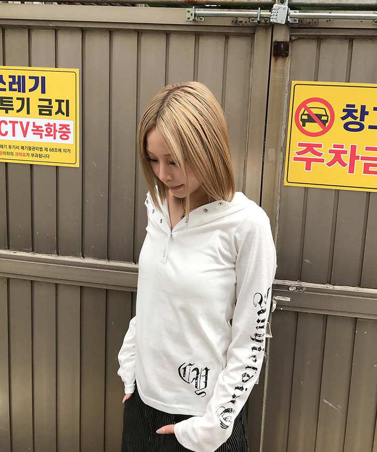 스타 라인 후드 티셔츠 화이트