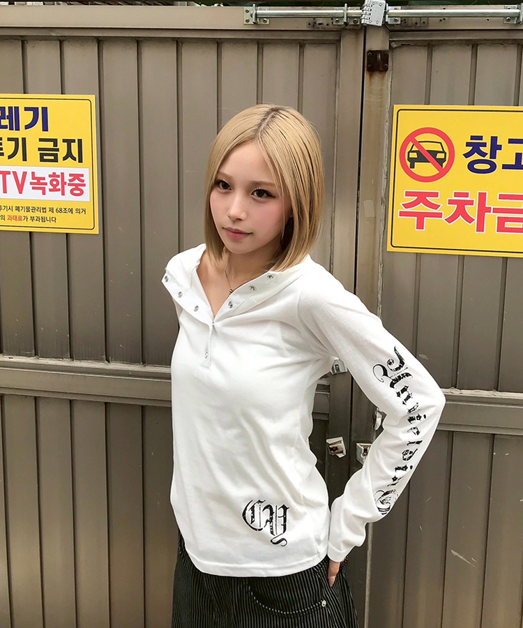 스타 라인 후드 티셔츠 화이트