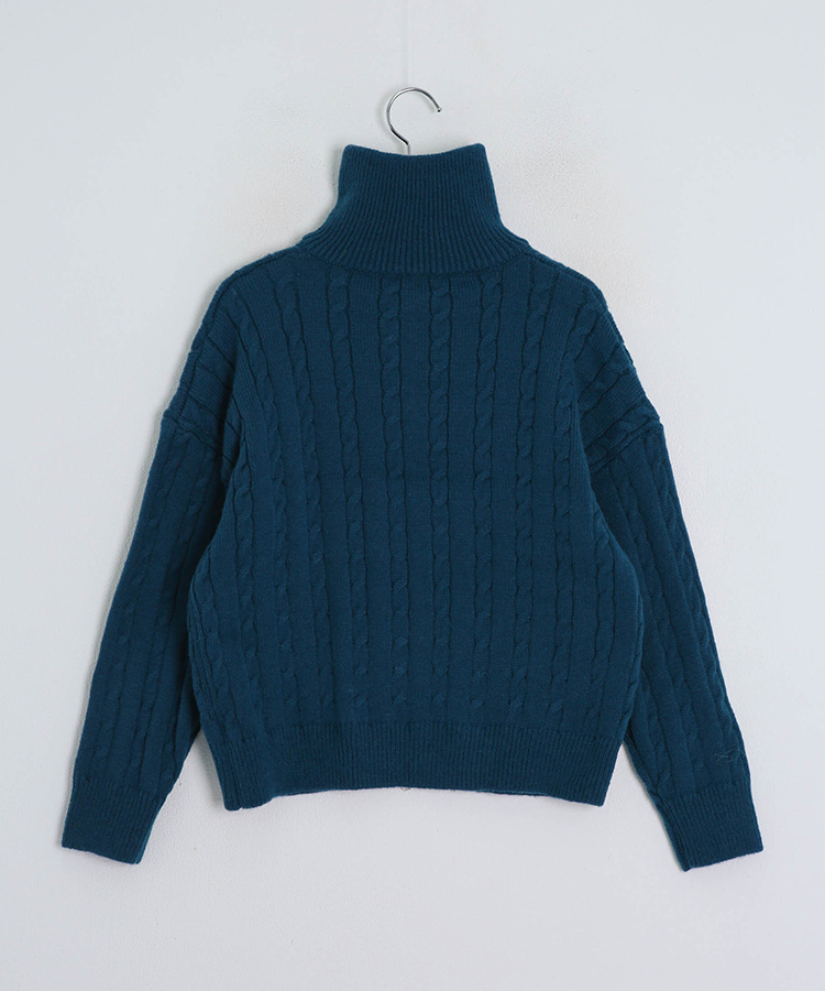 터틀넥 꽈배기 니트 집업