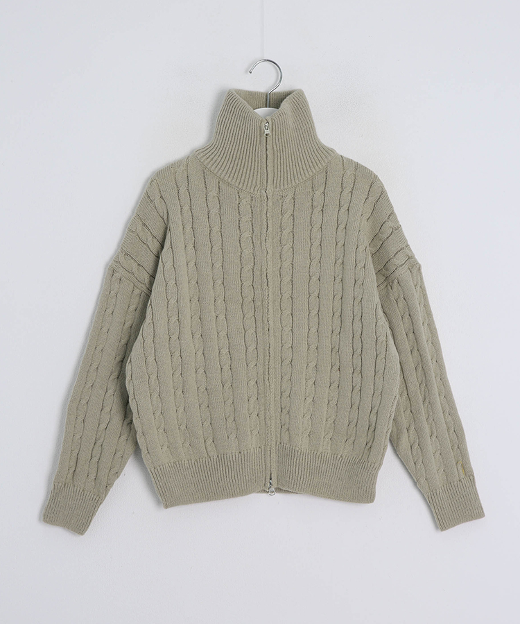 터틀넥 꽈배기 니트 집업