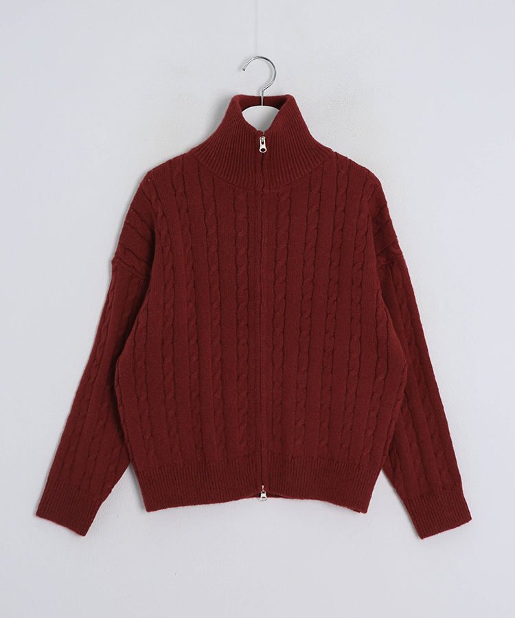 터틀넥 꽈배기 니트 집업