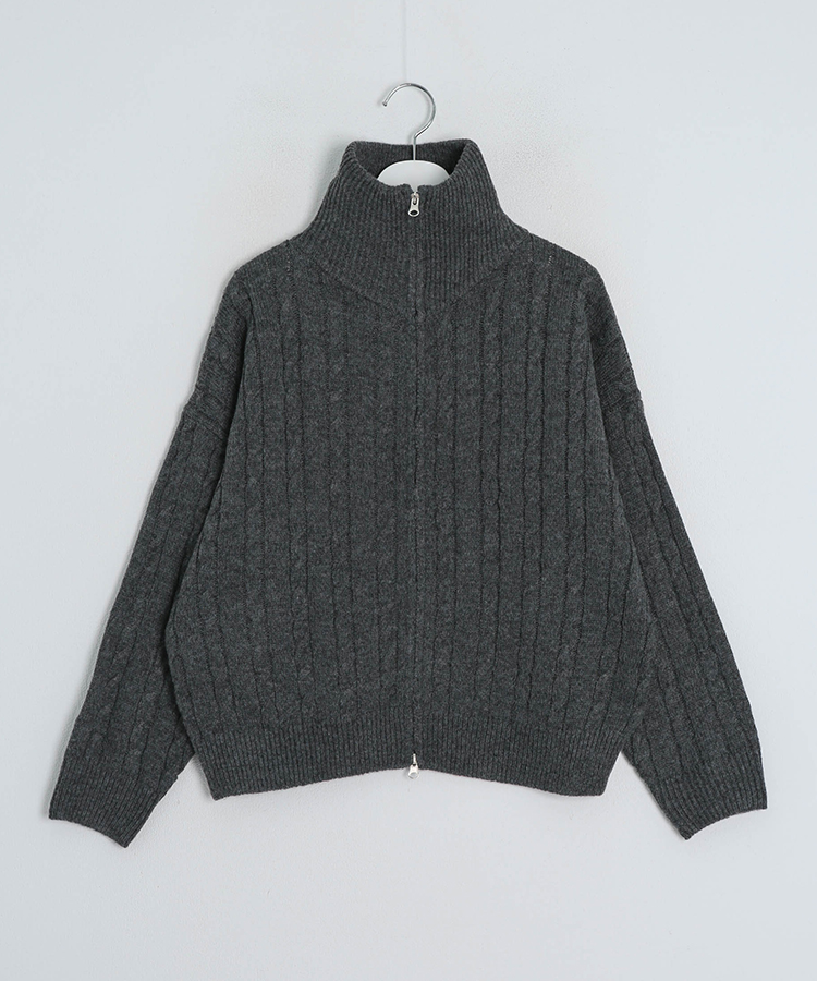 터틀넥 꽈배기 니트 집업