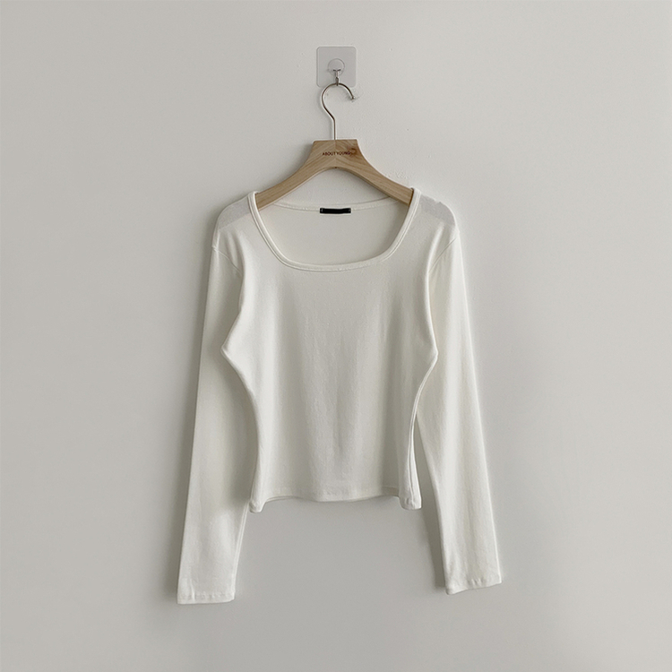 쇄골 노출로 여리여리한 무드의 스퀘어넥 여름 가을 데일리 기본 긴팔 티셔츠 면 모달 랍빠 세미 크롭 긴팔티 4color