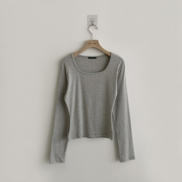 쇄골 노출로 여리여리한 무드의 스퀘어넥 여름 가을 데일리 기본 긴팔 티셔츠 면 모달 랍빠 세미 크롭 긴팔티 4color