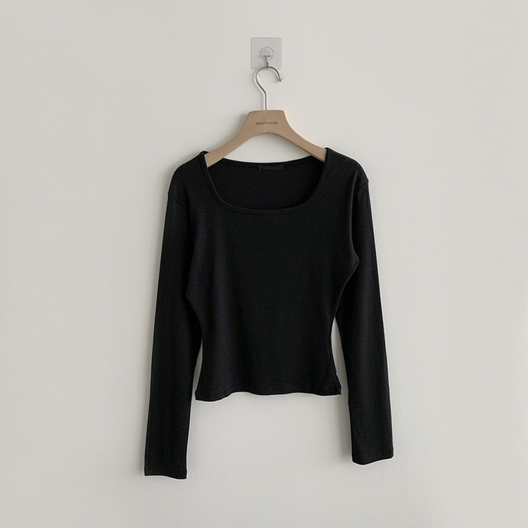 쇄골 노출로 여리여리한 무드의 스퀘어넥 여름 가을 데일리 기본 긴팔 티셔츠 면 모달 랍빠 세미 크롭 긴팔티 4color