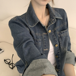 [Tilde seoul] トトロ ビンテージ ボタン ロールアップ デニム ロールアップボタンデニムシャツ｜ジャケット｜韓国ファッション