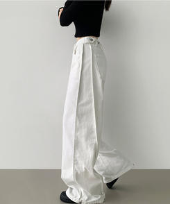 3XL허얇골넓 밑단스냅 절개 핀턱 비조 와이드 벌룬 면팬츠 화이트