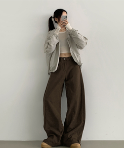 3XL허얇골넓 밑단스냅 절개 핀턱 비조 와이드 벌룬 면팬츠 딥브라운