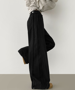 3XL허얇골넓 밑단스냅 절개 핀턱 비조 와이드 벌룬 면팬츠 블랙