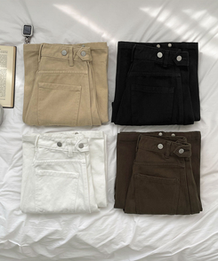 3XL허얇골넓 밑단스냅 절개 핀턱 비조 와이드 벌룬 면팬츠