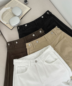 3XL허얇골넓 밑단스냅 절개 핀턱 비조 와이드 벌룬 면팬츠