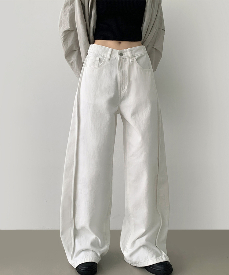3XL허얇골넓 밑단스냅 절개 핀턱 비조 와이드 벌룬 면팬츠 화이트