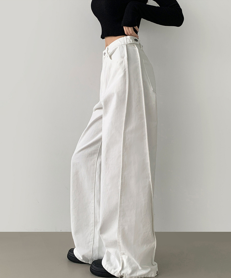 3XL허얇골넓 밑단스냅 절개 핀턱 비조 와이드 벌룬 면팬츠 화이트